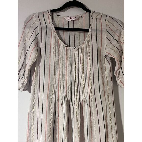 BIBA linen dress size 32 metallic linen summer pleated light - Picture 13 of 14